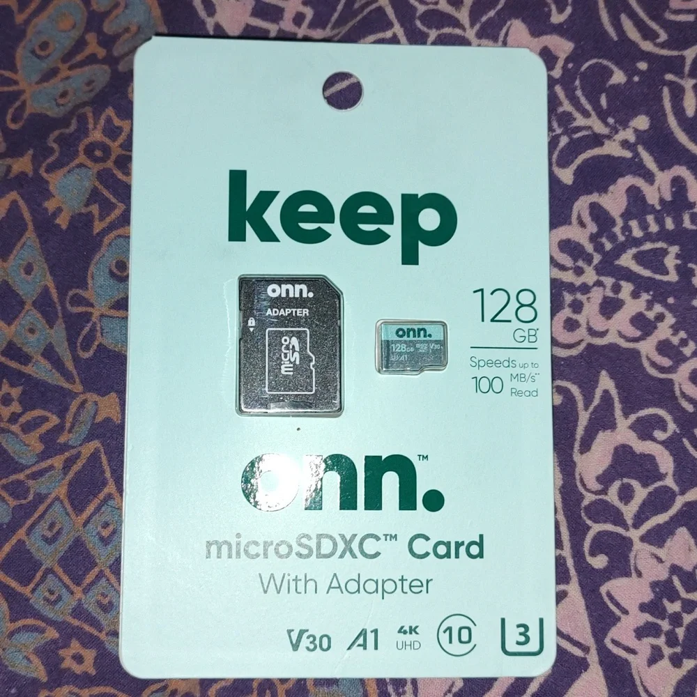 Keep ONN 100006054 microSDXC Card 128gb With Adapter 100 Mb/s New Phone Memory